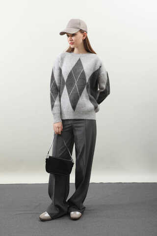 Büyük Baklava Desenli Kazak Gri - 3