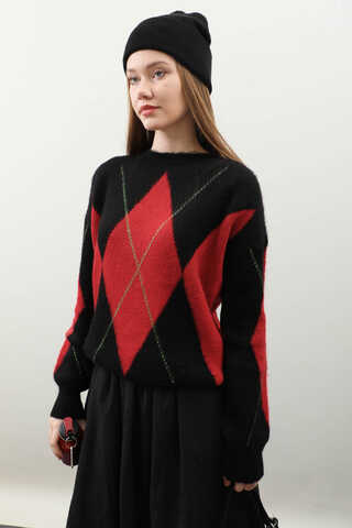 Büyük Baklava Desenli Kazak Kırmızı - 1