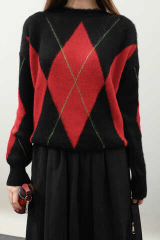 Büyük Baklava Desenli Kazak Kırmızı - 3