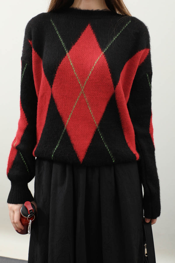 Büyük Baklava Desenli Kazak Kırmızı - 3