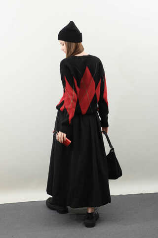 Büyük Baklava Desenli Kazak Kırmızı - 7