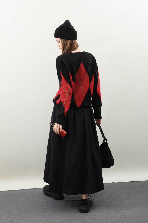 Büyük Baklava Desenli Kazak Kırmızı - 7