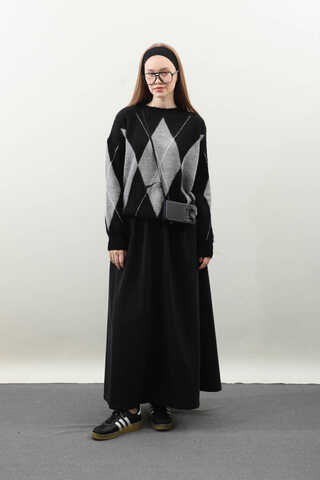 Büyük Baklava Desenli Kazak Siyah - 2