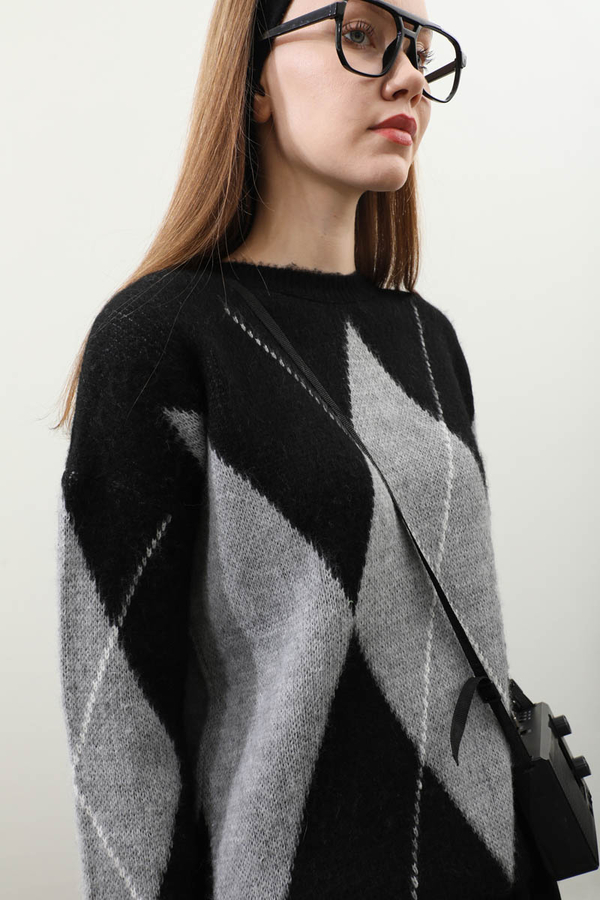 Büyük Baklava Desenli Kazak Siyah - 5