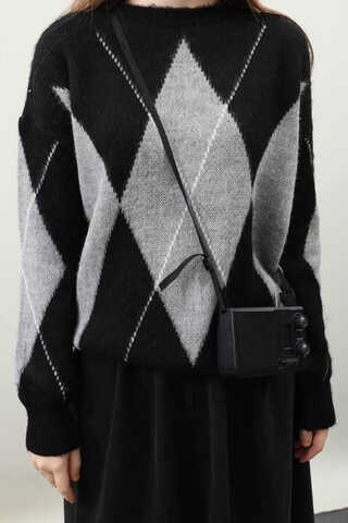 Büyük Baklava Desenli Kazak Siyah - 6