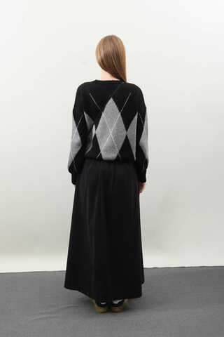 Büyük Baklava Desenli Kazak Siyah - 8