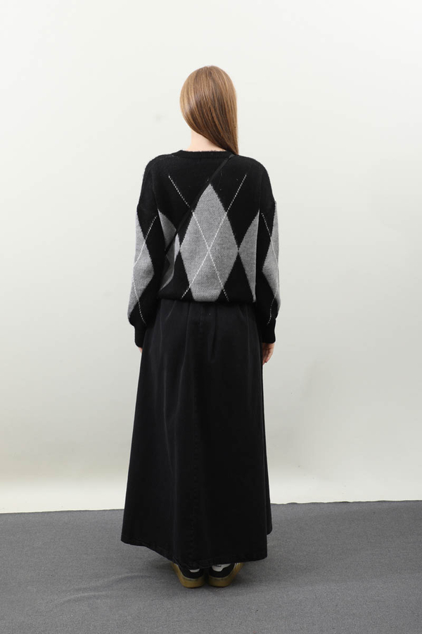 Büyük Baklava Desenli Kazak Siyah - 8