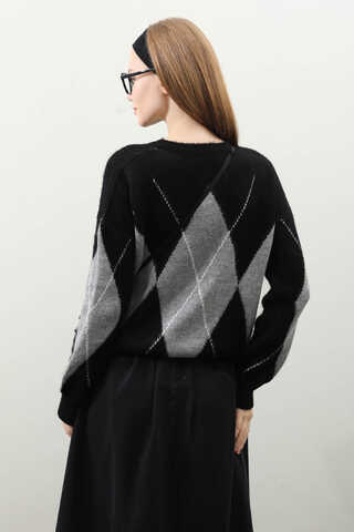 Büyük Baklava Desenli Kazak Siyah - 7