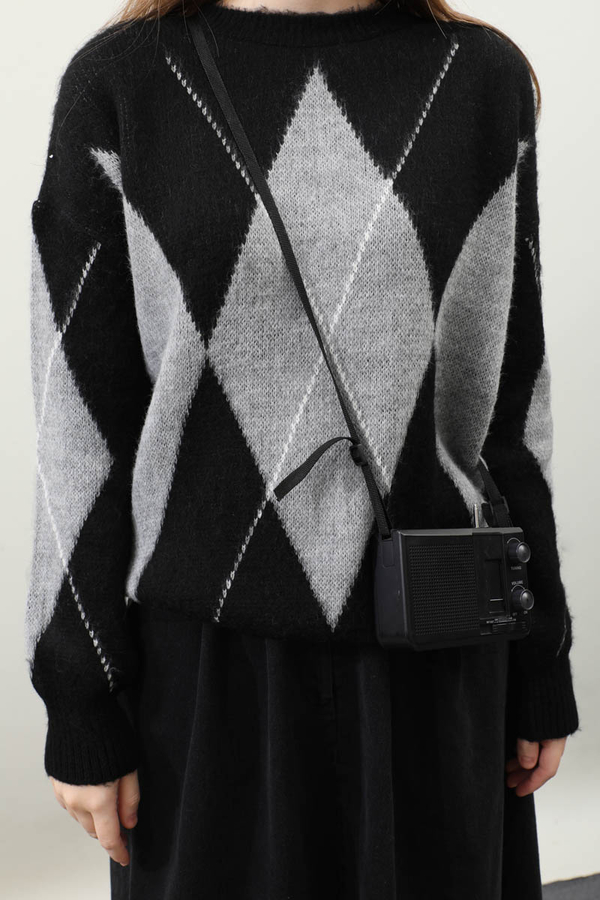 Büyük Baklava Desenli Kazak Siyah - 6