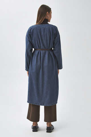 Büyük Cepli Denim Tunik Koyu Mavi - 12