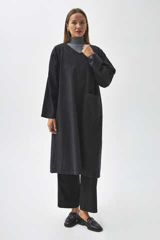 Büyük Cepli Denim Tunik  Siyah - 3