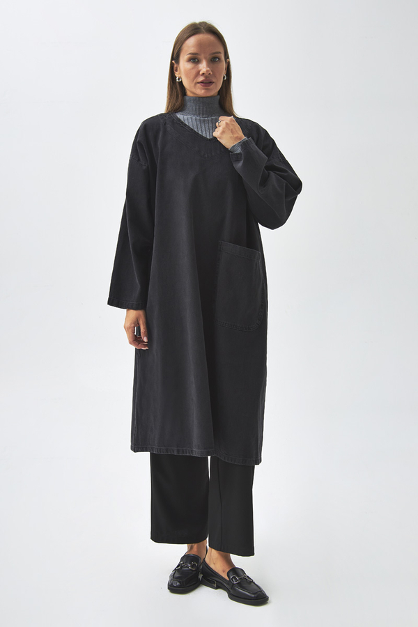 Büyük Cepli Denim Tunik  Siyah - 3
