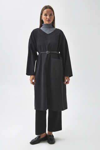 Büyük Cepli Denim Tunik  Siyah - 9