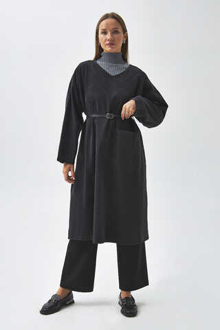 Büyük Cepli Denim Tunik  Siyah - 2