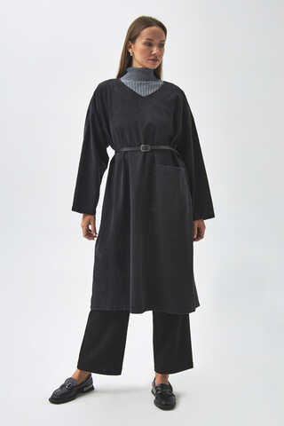 Büyük Cepli Denim Tunik  Siyah - 1