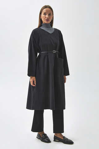 Büyük Cepli Denim Tunik  Siyah - 7