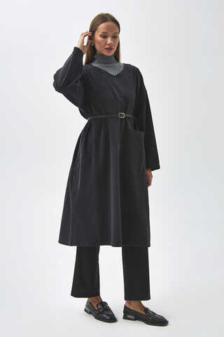 Büyük Cepli Denim Tunik  Siyah - 5