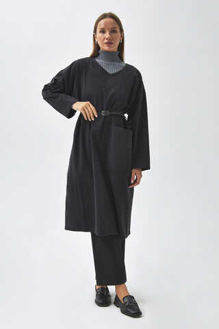 Büyük Cepli Denim Tunik  Siyah - 8