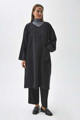 Büyük Cepli Denim Tunik  Siyah - 10