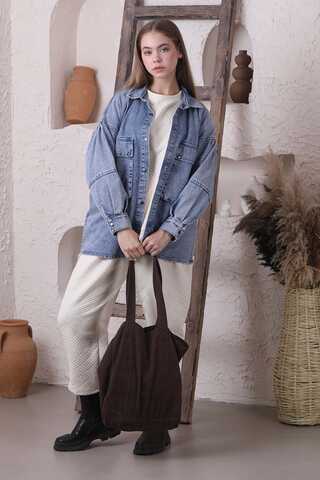 Büyük Cepli Kot Ceket Açık Mavi - 1