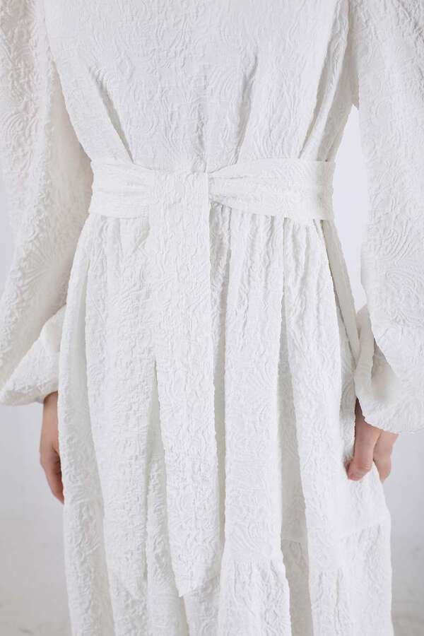 Büzgü Detaylı Elbise Ekru - 4