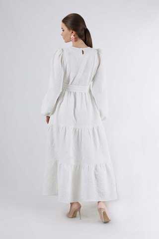 Büzgü Detaylı Elbise Ekru - 5