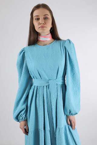 Büzgü Detaylı Elbise Bebe Mavisi - 2