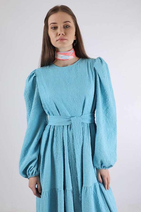 Büzgü Detaylı Elbise Bebe Mavisi - 2