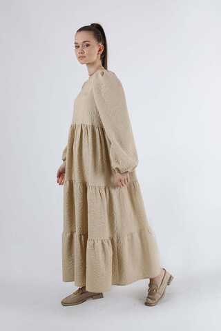 Büzgü Detaylı Elbise Koyu Bej - 3