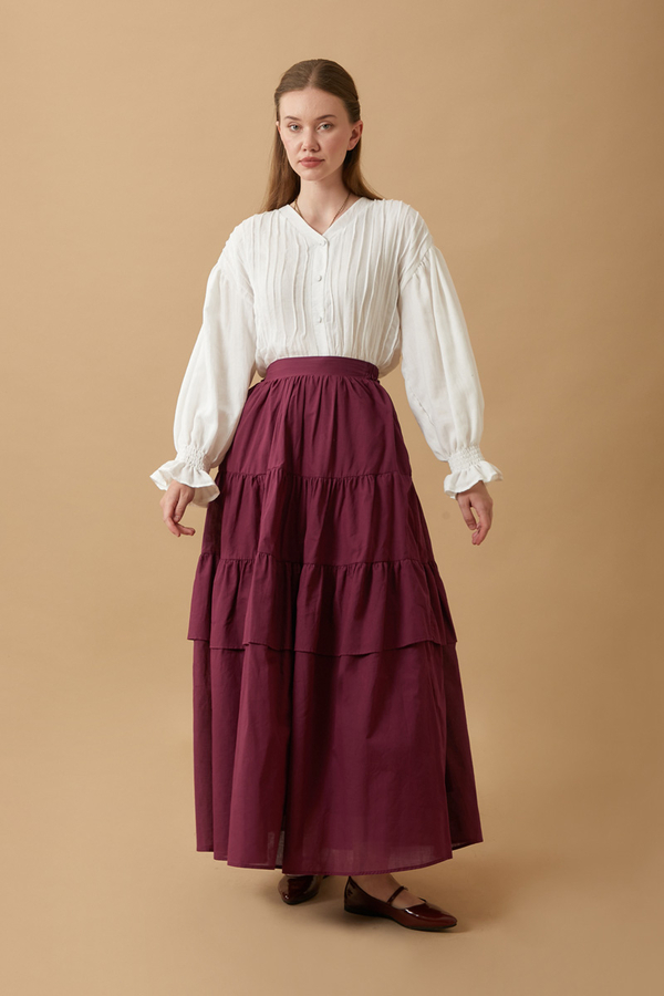 Büzgü Parça Detaylı Etek Bordo - 3