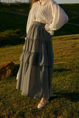 Büzgü Parça Detaylı Etek Haki - 8