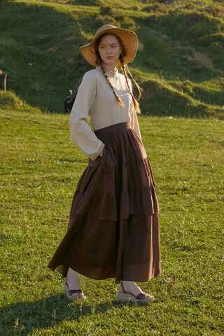 Büzgü Parça Detaylı Etek Kahverengi - 11