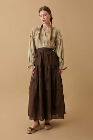Büzgü Parça Detaylı Etek Kahverengi - 19