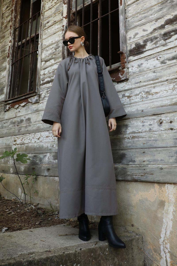 Büzgü Yaka Elbise Antrasit - 2