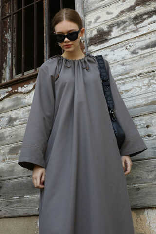 Büzgü Yaka Elbise Antrasit - 4