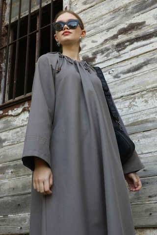 Büzgü Yaka Elbise Antrasit - 1