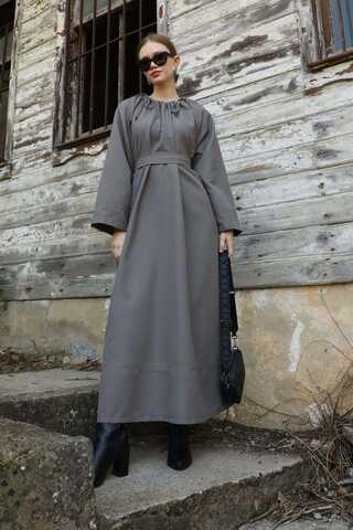 Büzgü Yaka Elbise Antrasit - 5