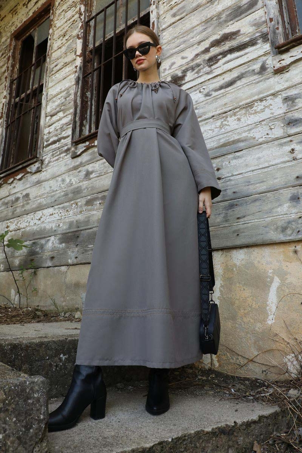 Büzgü Yaka Elbise Antrasit - 6