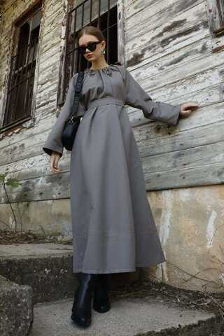 Büzgü Yaka Elbise Antrasit - 8