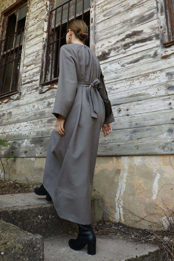 Büzgü Yaka Elbise Antrasit - 9