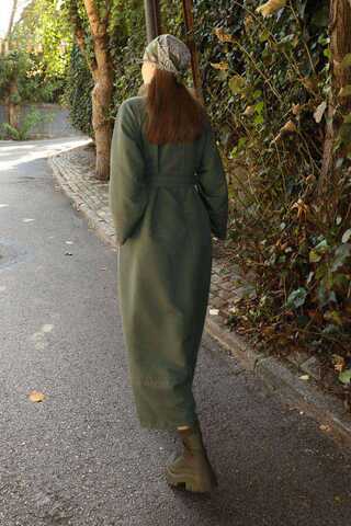 Büzgü Yaka Elbise Haki - 13