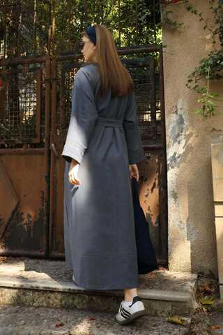 Büzgü Yaka Elbise Koyu Mavi - 9