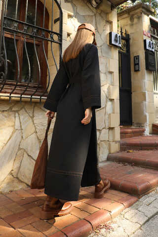 Büzgü Yaka Elbise Siyah - 12