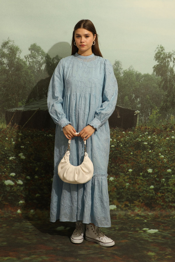 Büzgülü Brode Elbise Bebe Mavisi - 4