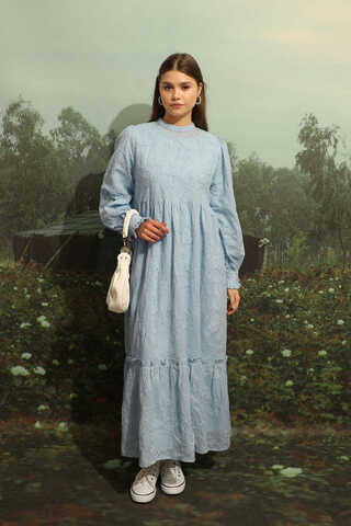 Büzgülü Brode Elbise Bebe Mavisi - 6