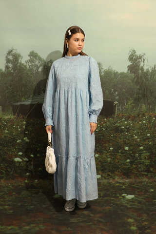 Büzgülü Brode Elbise Bebe Mavisi - 8