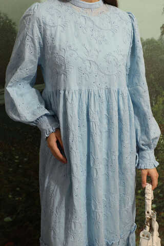 Büzgülü Brode Elbise Bebe Mavisi - 7