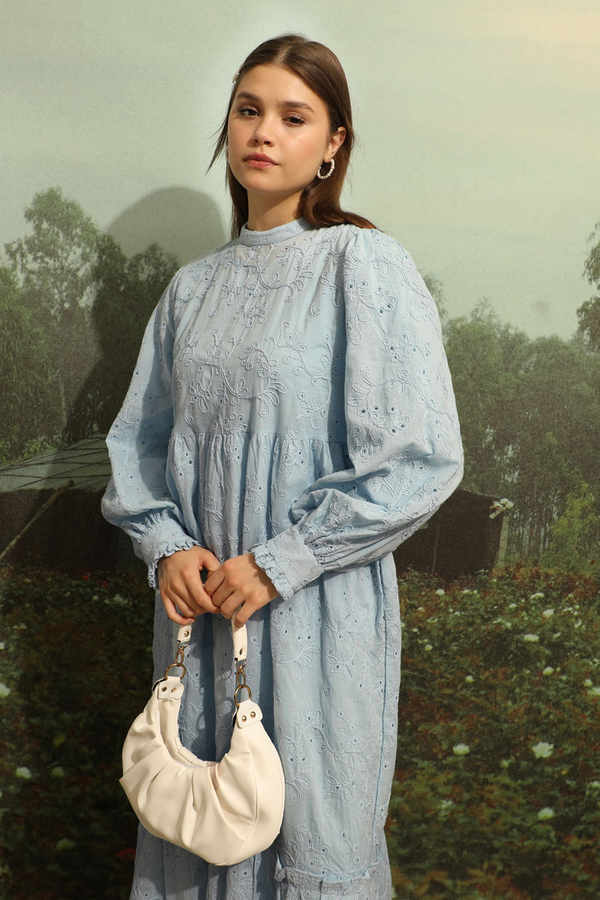 Büzgülü Brode Elbise Bebe Mavisi - 9