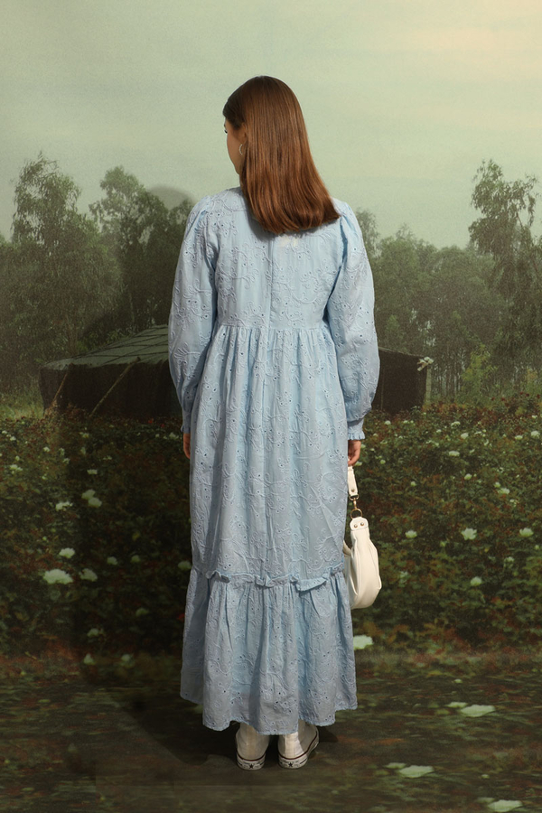 Büzgülü Brode Elbise Bebe Mavisi - 10