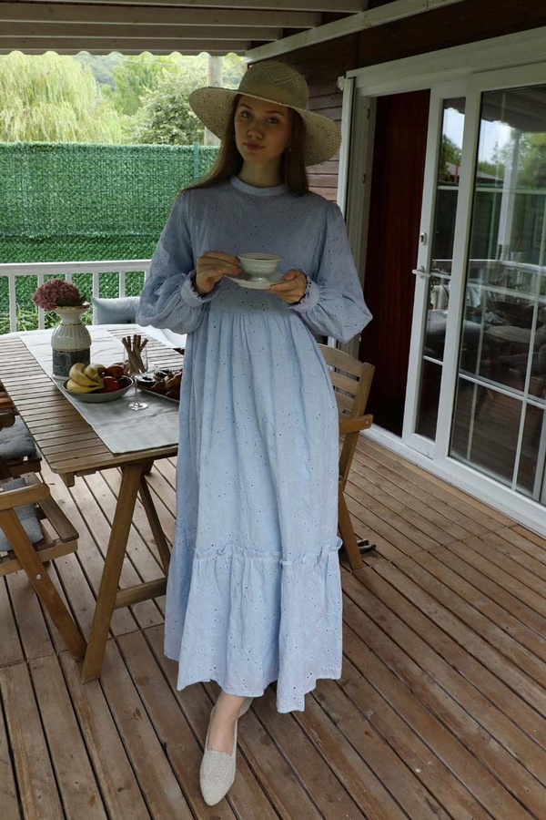 Büzgülü Brode Elbise Bebe Mavisi 